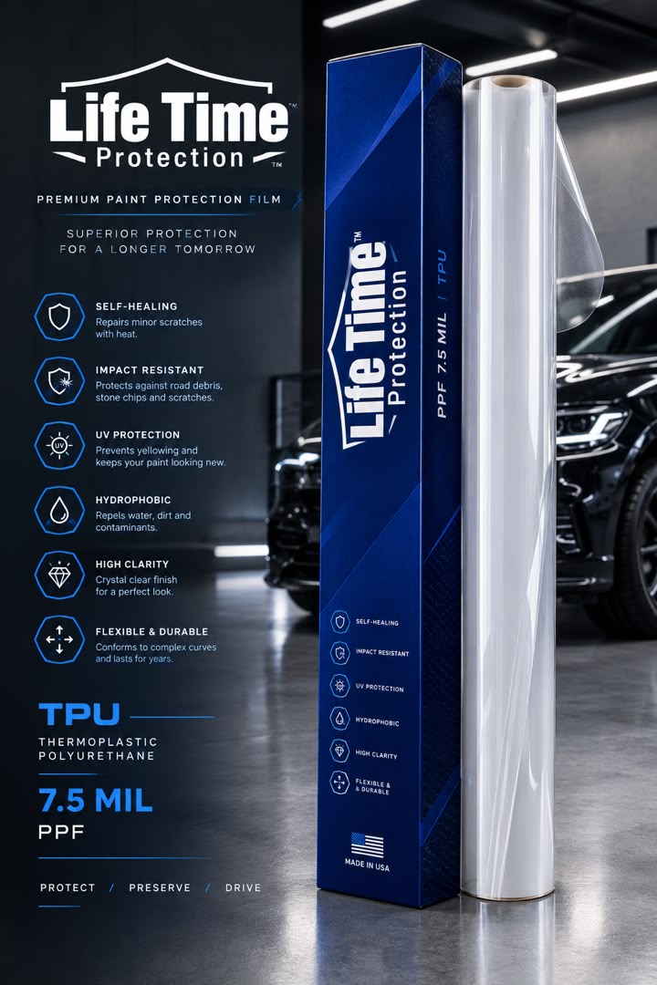 Life Time Protection TPU 7.5 mil Paint Protection Film roll and box